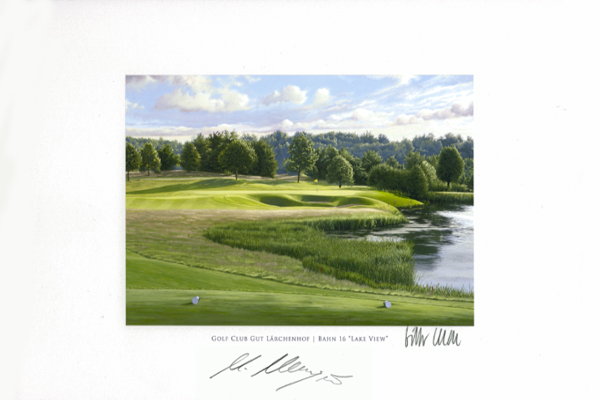 Original Autograph on FineArt Print. Martin Kaymer | Golf Club Gut Lärchenhof | 16th Lake View