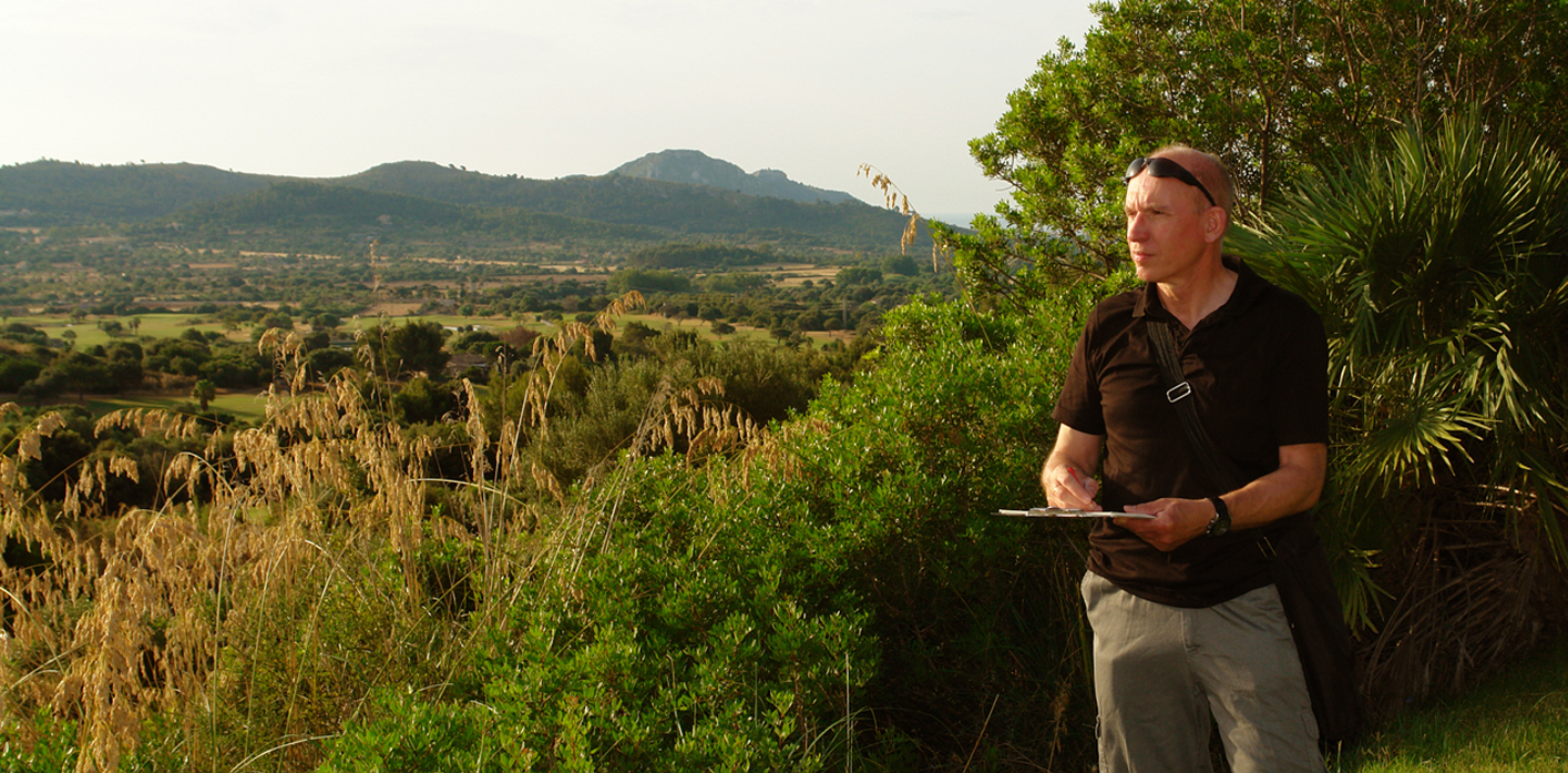 "Artist golf design" The golf painter sketching on capdepera golf course